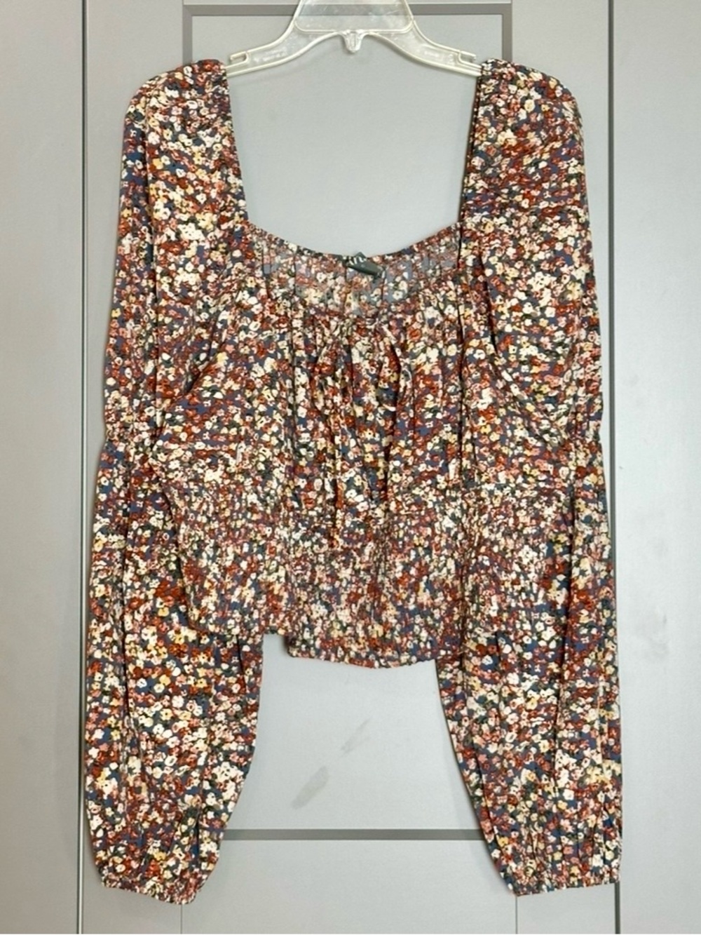 Arula Blane Smocked Ditzy Floral Top Square Neck Puff Sleeve Womens Sz C US22/24